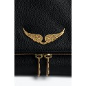 ZV New black bag gold wings inlaid diamond green wings double bag top layer cowhide shoulder bag fashion women's bag