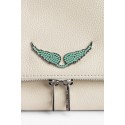 ZV New black bag gold wings inlaid diamond green wings double bag top layer cowhide shoulder bag fashion women's bag