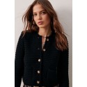 Original Knitted Tweed Open Sweater Cotton Short Cardigan Size XS-L