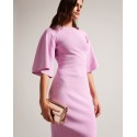 Violet Flare Sleeves Stretch-Knit Midi Dress