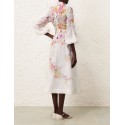 Zimmermann Natura Buttoned Midi Linen Dress Kaleidoscope Garden 