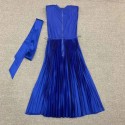 Yuki Strong Shoulder Pleated Midi Dress