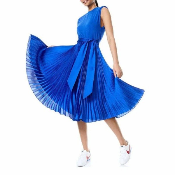 Yuki Strong Shoulder Pleated Midi Dress