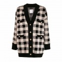 Sandro Jisou Checked Oversized Knitted Cardigan