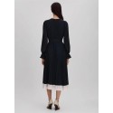 Reiss Nude/ Navy Blue Pleated Belted Midi Dress UK 4-UK 12