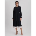 Reiss Nude/ Navy Blue Pleated Belted Midi Dress UK 4-UK 12