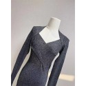 Original Fashion Bodycon Metallised  Knitted Sleeves Midi Dress Size 0-5