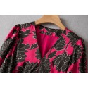 Rose Pink Black V Neck Blouson Sleeves Wrap Midi Dress XS -XL