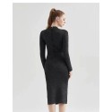 Original Fashion Bodycon Metallised  Knitted Sleeves Midi Dress Size 0-5