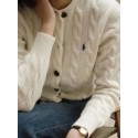 Polo Ralph Lauren  Classic solid color wool cashmere twist rope knitted sweater single breasted round neck embroidery long sleeve cardigan woman