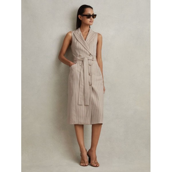 REISS Andie pinstripe woven midi dress