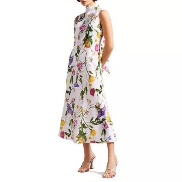 Floral Printed Sleeveless Midi Dress White/Black 