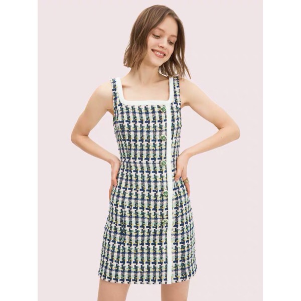 Kate Spade Blue Green Knitted Tweed Mini Dress US 0-10