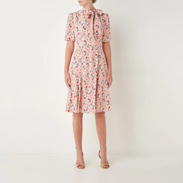 L.K.Bennett Mika Scattered Rose Silk Tea Dress