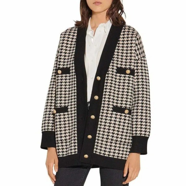 Sandro Dane Houndstooth Oversized Cardigan